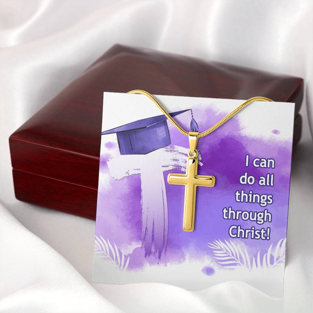 Artisan Cross Necklace with Snake Chain - Graduation, Religion, I Can Do All Things