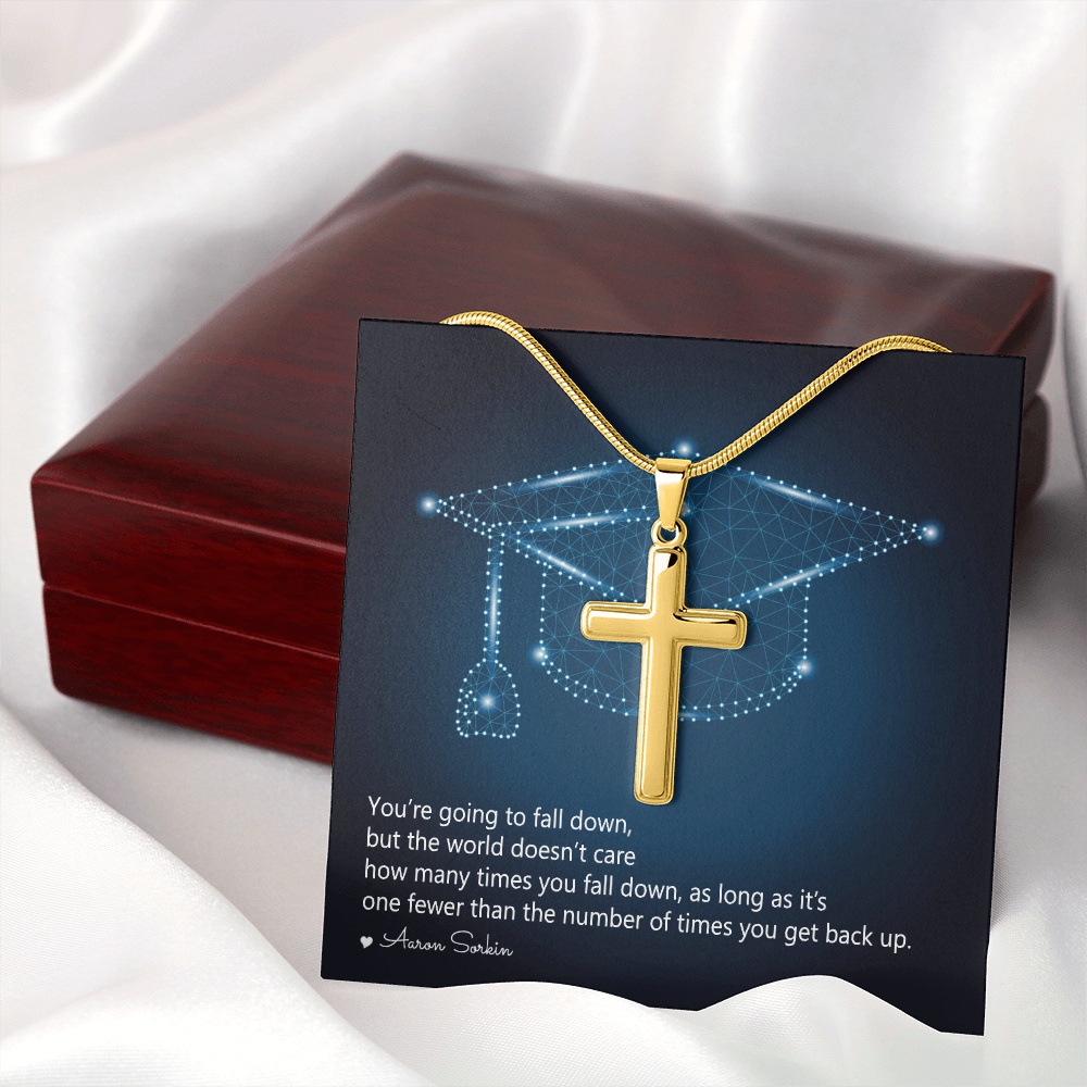 Artisan Cross Necklace with Snake Chain - Graduation, You Get Back Up