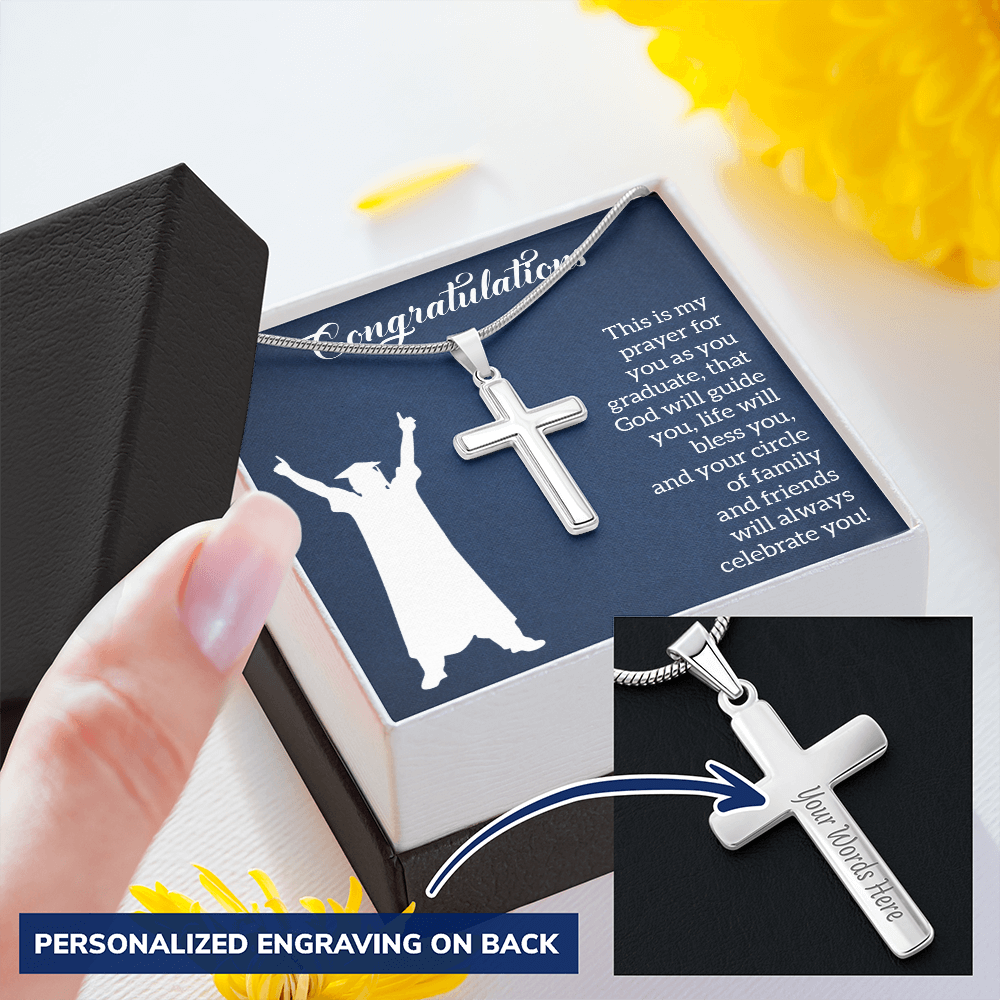 Personalized Cross Necklace with Snake Chain - Graduation, Religion, This Is My Prayer