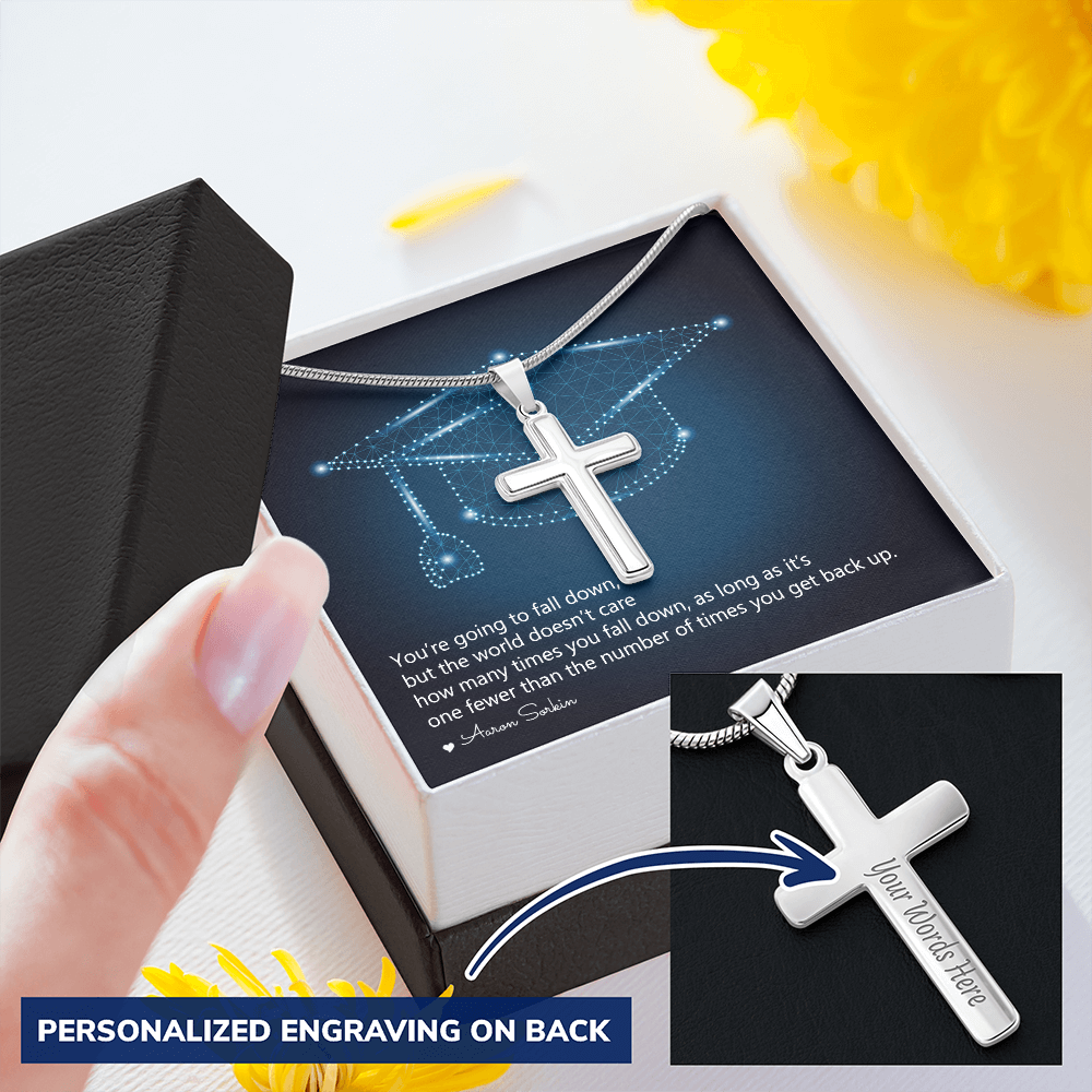 Personalized Cross Necklace with Snake Chain - Graduation, You Get Back Up