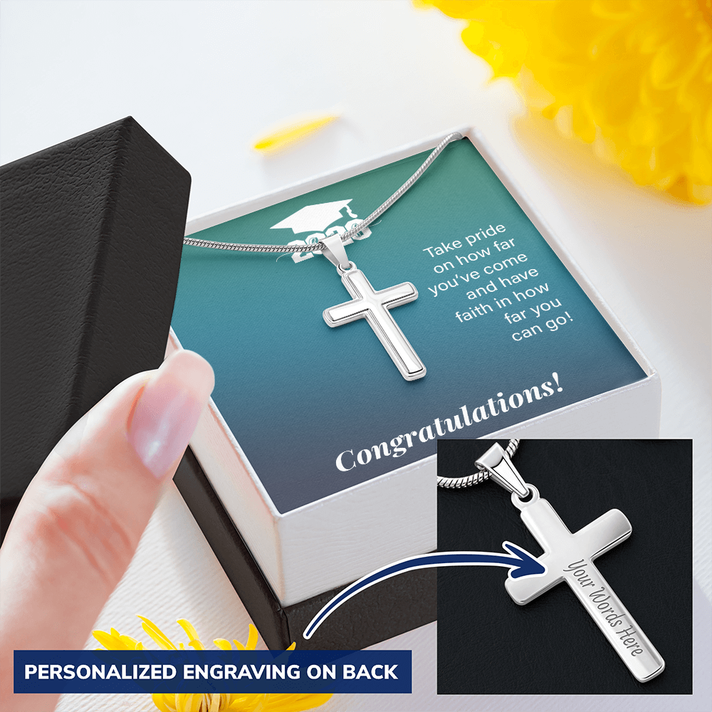 Personalized Cross Necklace with Snake Chain - Gift For Son, Grandson, Great Grandson