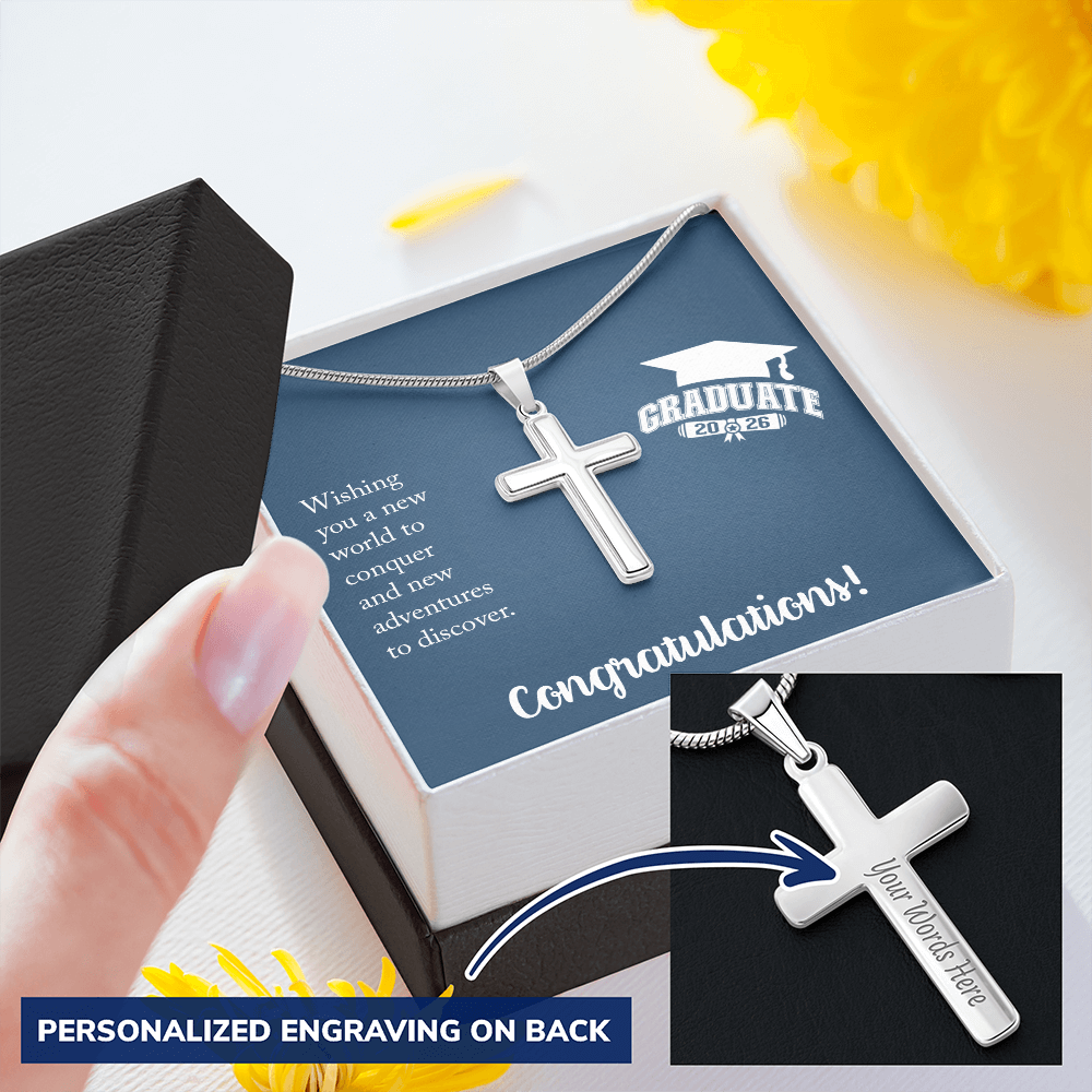 Personalized Cross Necklace with Snake Chain - Gift For Him, Son, Grandson, Wishing You A New Word