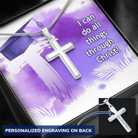 Personalized Cross Necklace with Ball Chain - Graduation, Religion, I Can Do All Things