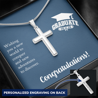 Personalized Cross Necklace with Snake Chain - Gift For Him, Son, Grandson, Wishing You A New Word