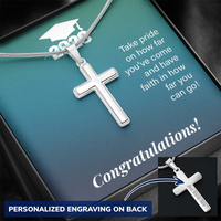 Personalized Cross Necklace with Snake Chain - Gift For Son, Grandson, Great Grandson