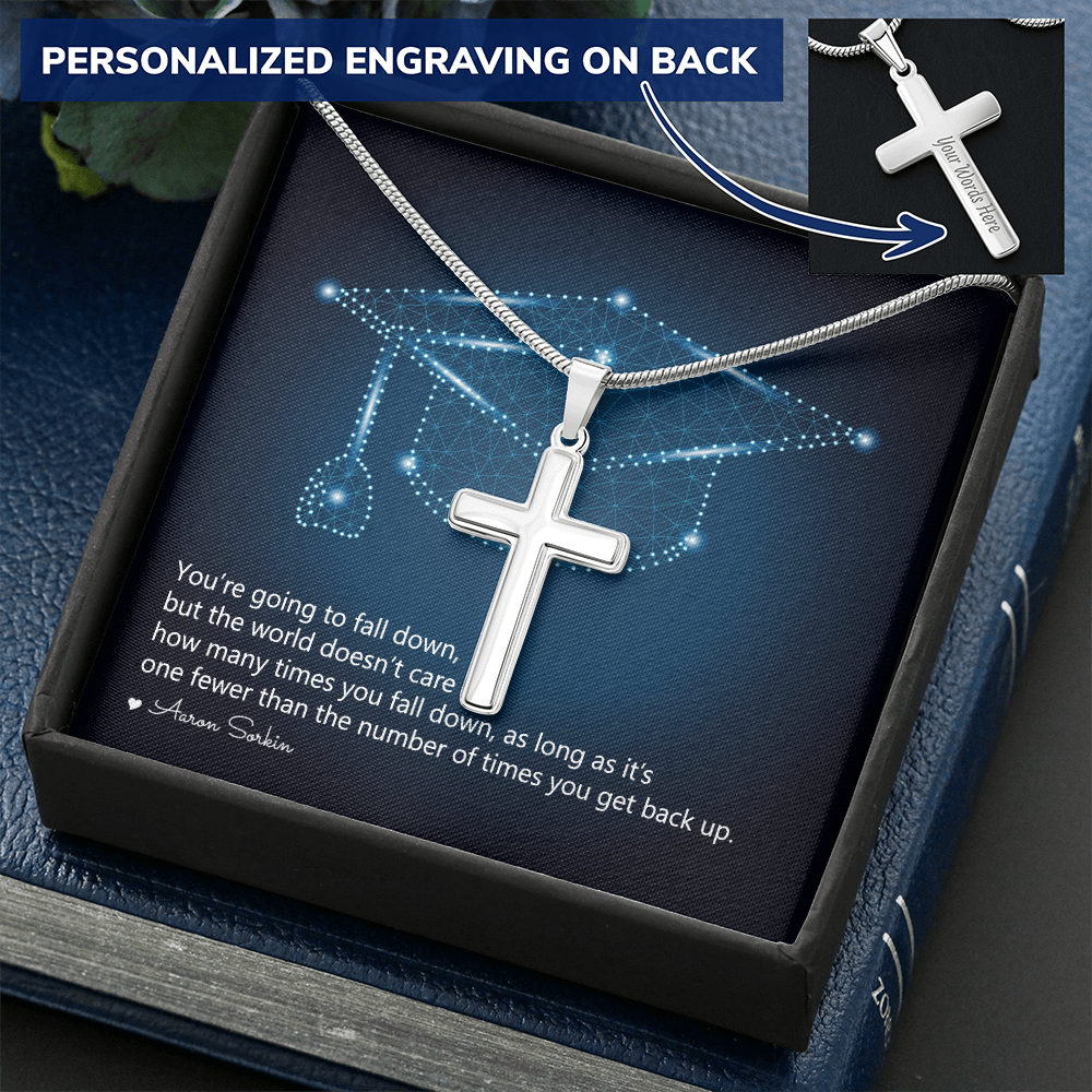 Personalized Cross Necklace with Snake Chain - Graduation, You Get Back Up