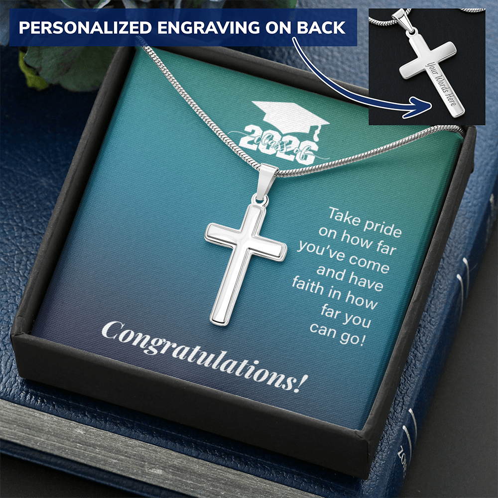 Personalized Cross Necklace with Snake Chain - Gift For Son, Grandson, Great Grandson