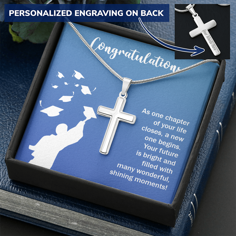 Personalized Cross Necklace with Snake Chain - Graduation, Congratulations