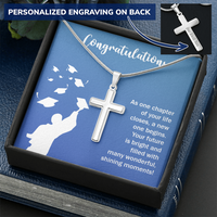 Personalized Cross Necklace with Snake Chain - Graduation, Congratulations