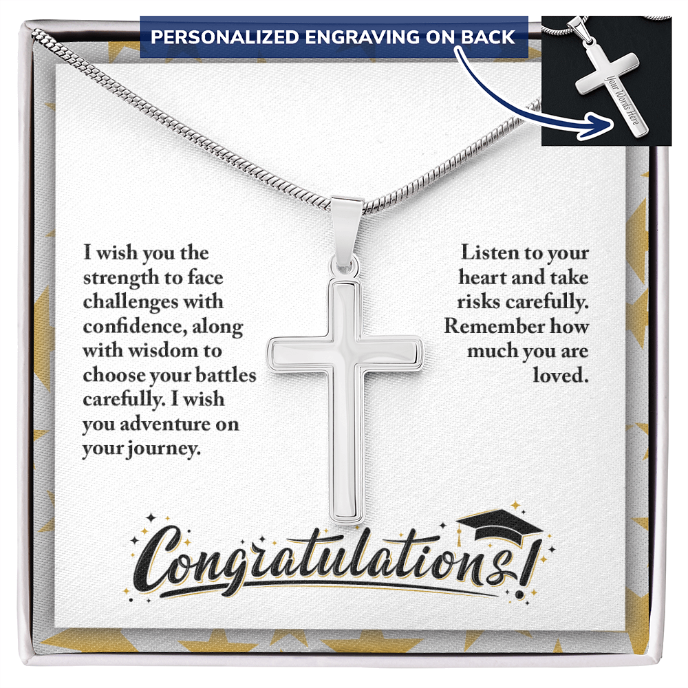 Personalized Cross Necklace with Snake Chain - Graduation, Religion, I Wish You The Strength