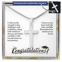 Personalized Cross Necklace with Snake Chain - Graduation, Religion, I Wish You The Strength