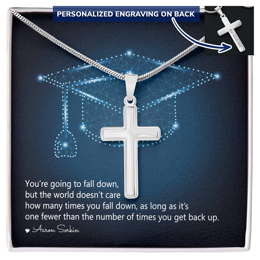 Personalized Cross Necklace with Snake Chain - Graduation, You Get Back Up