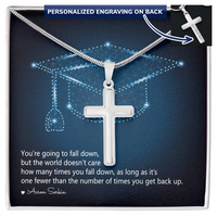 Personalized Cross Necklace with Snake Chain - Graduation, You Get Back Up