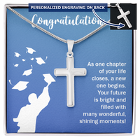 Personalized Cross Necklace with Snake Chain - Graduation, Congratulations