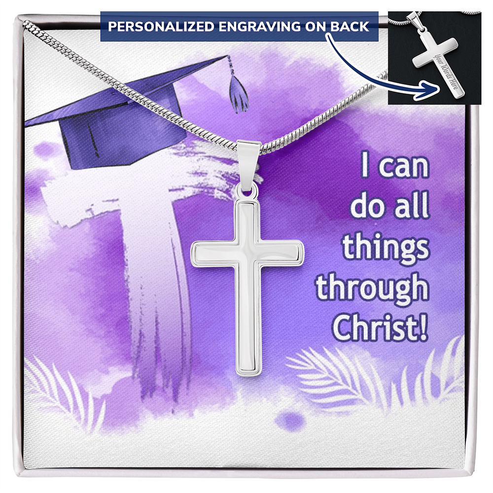 Personalized Cross Necklace with Ball Chain - Graduation, Religion, I Can Do All Things