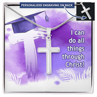 Personalized Cross Necklace with Ball Chain - Graduation, Religion, I Can Do All Things