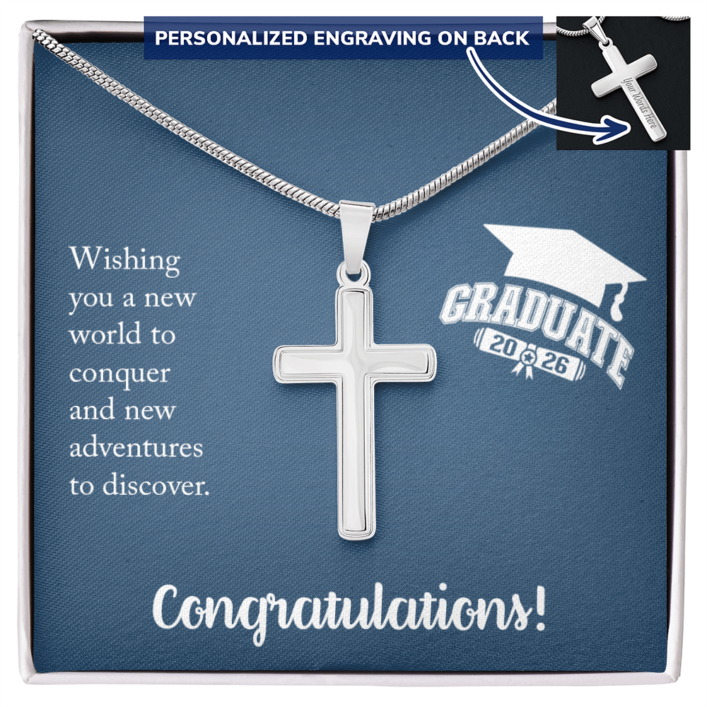 Personalized Cross Necklace with Snake Chain - Gift For Him, Son, Grandson, Wishing You A New Word
