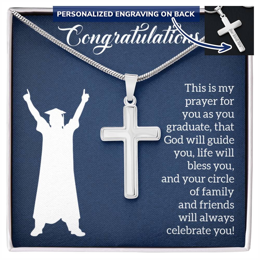 Personalized Cross Necklace with Snake Chain - Graduation, Religion, This Is My Prayer
