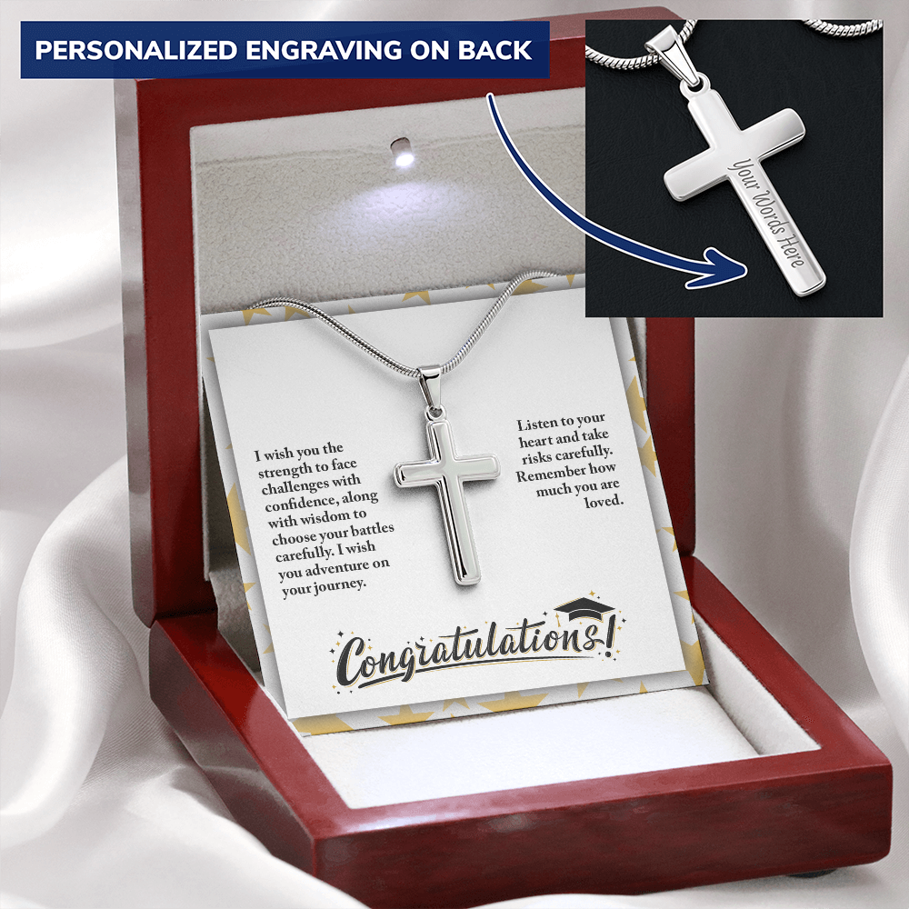 Personalized Cross Necklace with Snake Chain - Graduation, Religion, I Wish You The Strength