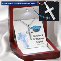 Personalized Cross Necklace with Snake Chain - Graduation, Religion, Work Hard At Whatever You Do