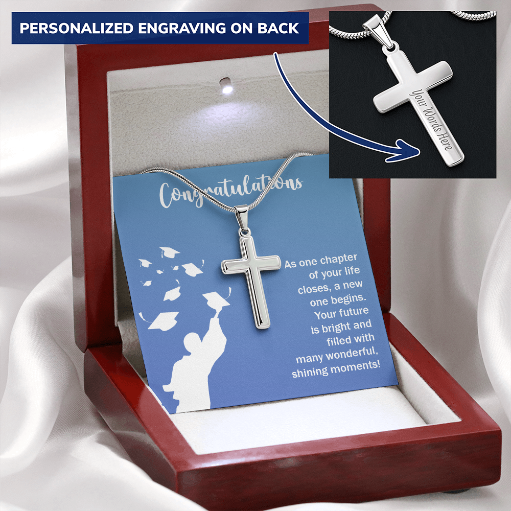 Personalized Cross Necklace with Snake Chain - Graduation, Congratulations