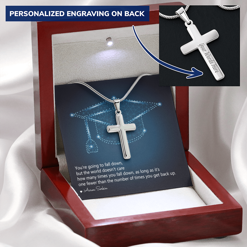 Personalized Cross Necklace with Snake Chain - Graduation, You Get Back Up