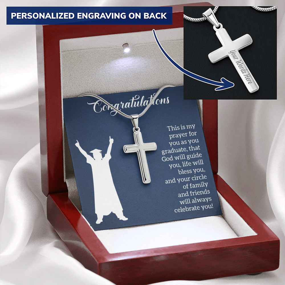 Personalized Cross Necklace with Snake Chain - Graduation, Religion, This Is My Prayer