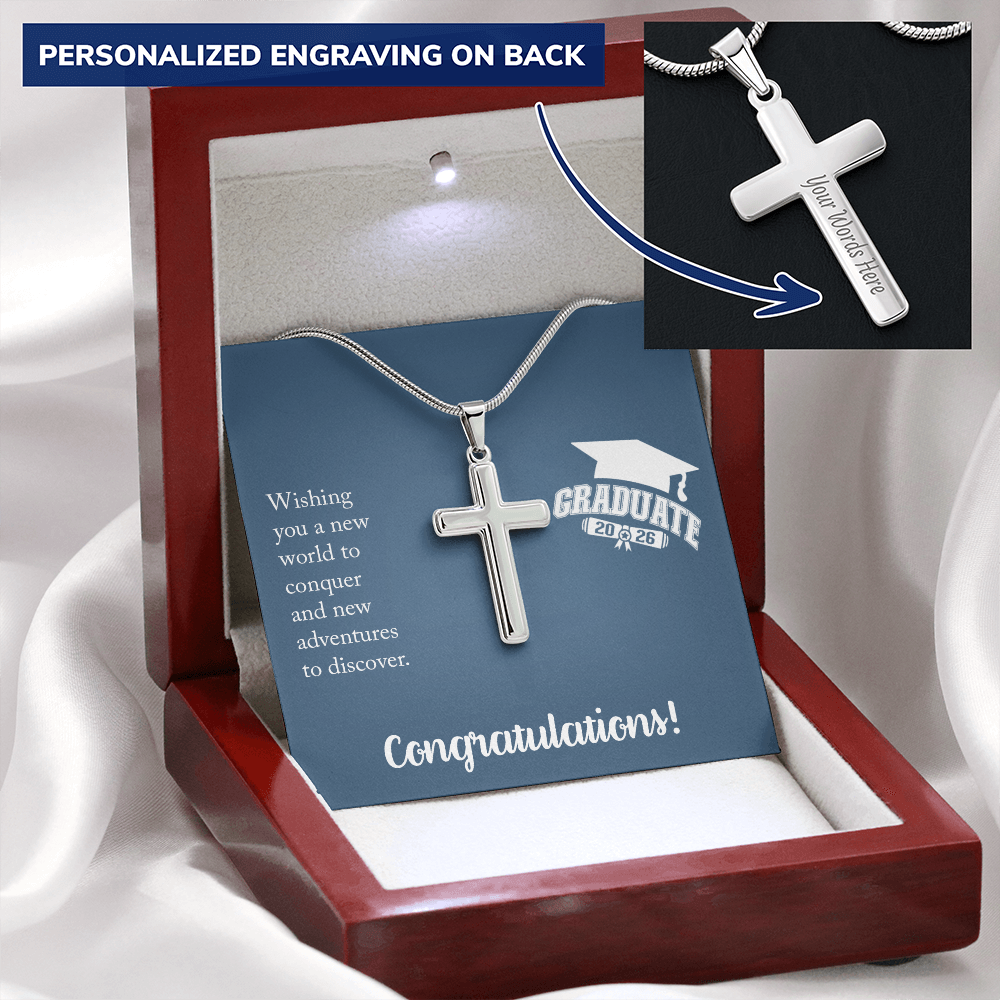 Personalized Cross Necklace with Snake Chain - Gift For Him, Son, Grandson, Wishing You A New Word