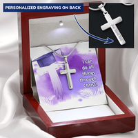 Personalized Cross Necklace with Ball Chain - Graduation, Religion, I Can Do All Things