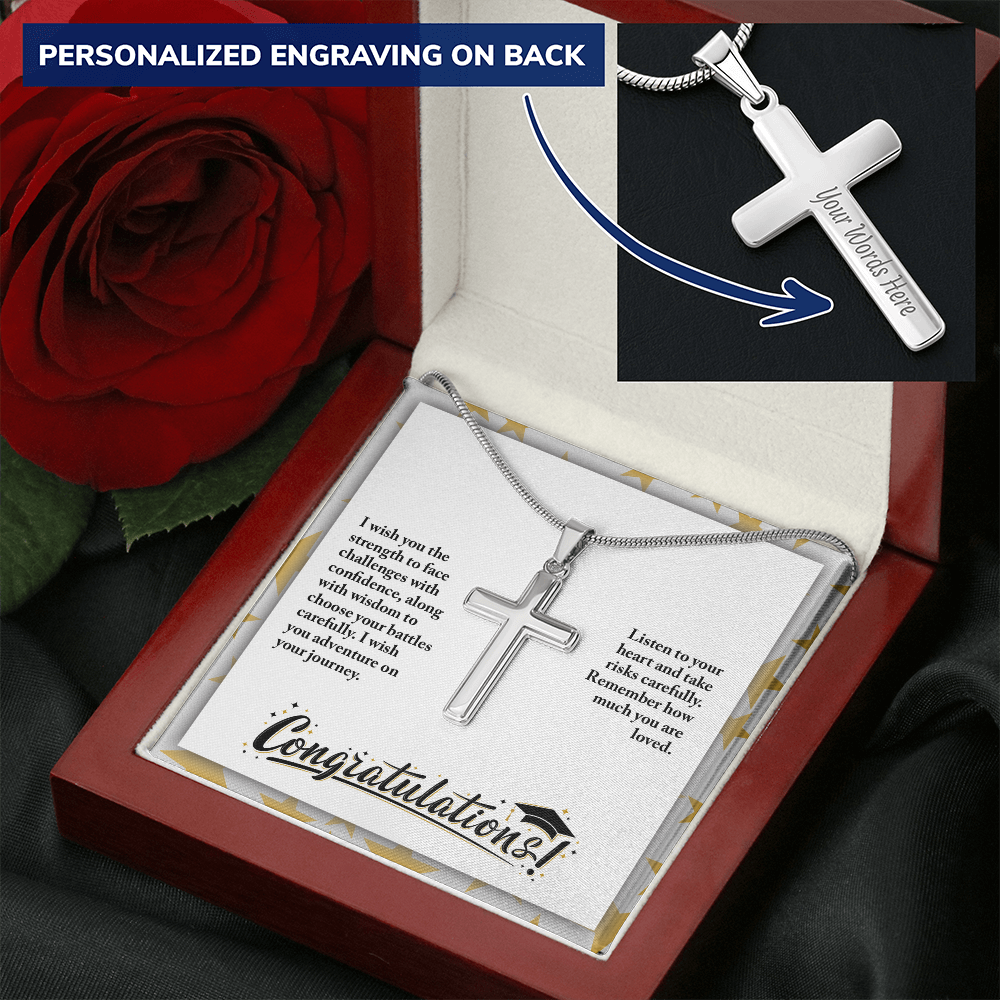 Personalized Cross Necklace with Snake Chain - Graduation, Religion, I Wish You The Strength