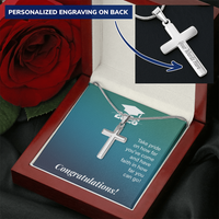 Personalized Cross Necklace with Snake Chain - Gift For Son, Grandson, Great Grandson