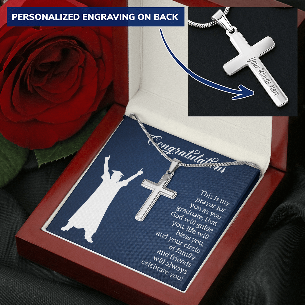 Personalized Cross Necklace with Snake Chain - Graduation, Religion, This Is My Prayer