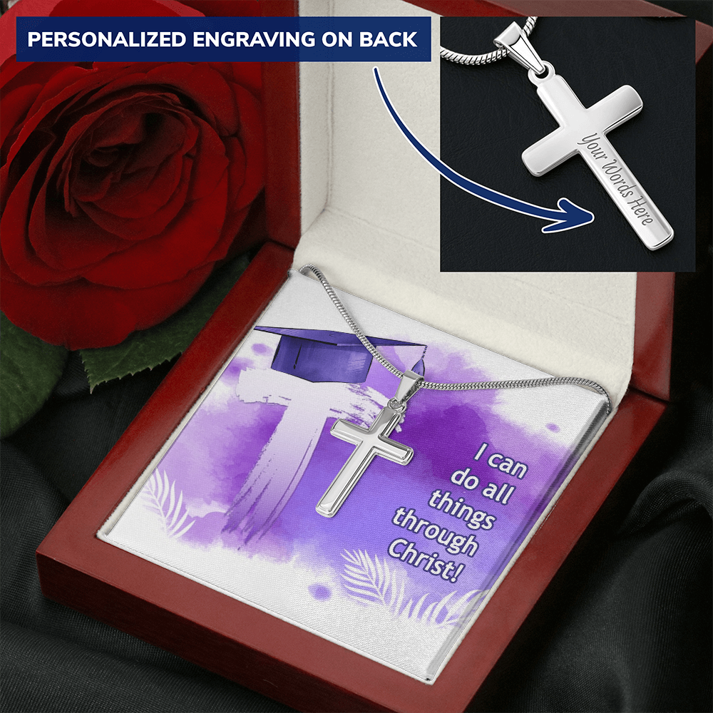 Personalized Cross Necklace with Ball Chain - Graduation, Religion, I Can Do All Things