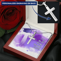 Personalized Cross Necklace with Ball Chain - Graduation, Religion, I Can Do All Things
