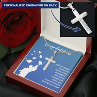 Personalized Cross Necklace with Snake Chain - Graduation, Congratulations