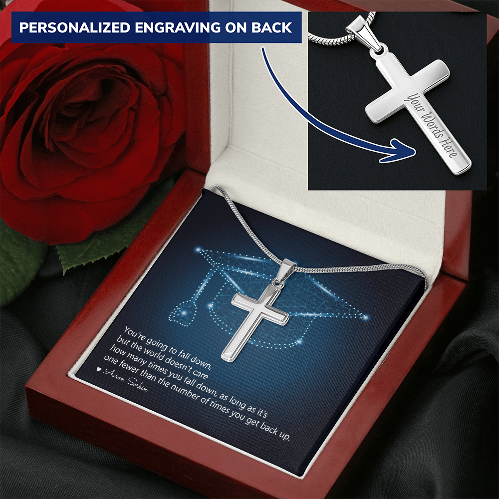 Personalized Cross Necklace with Snake Chain - Graduation, You Get Back Up