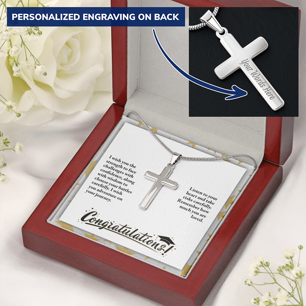 Personalized Cross Necklace with Snake Chain - Graduation, Religion, I Wish You The Strength