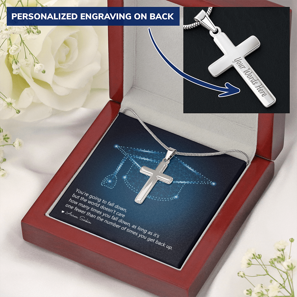 Personalized Cross Necklace with Snake Chain - Graduation, You Get Back Up