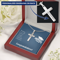 Personalized Cross Necklace with Snake Chain - Gift For Him, Son, Grandson, Wishing You A New Word