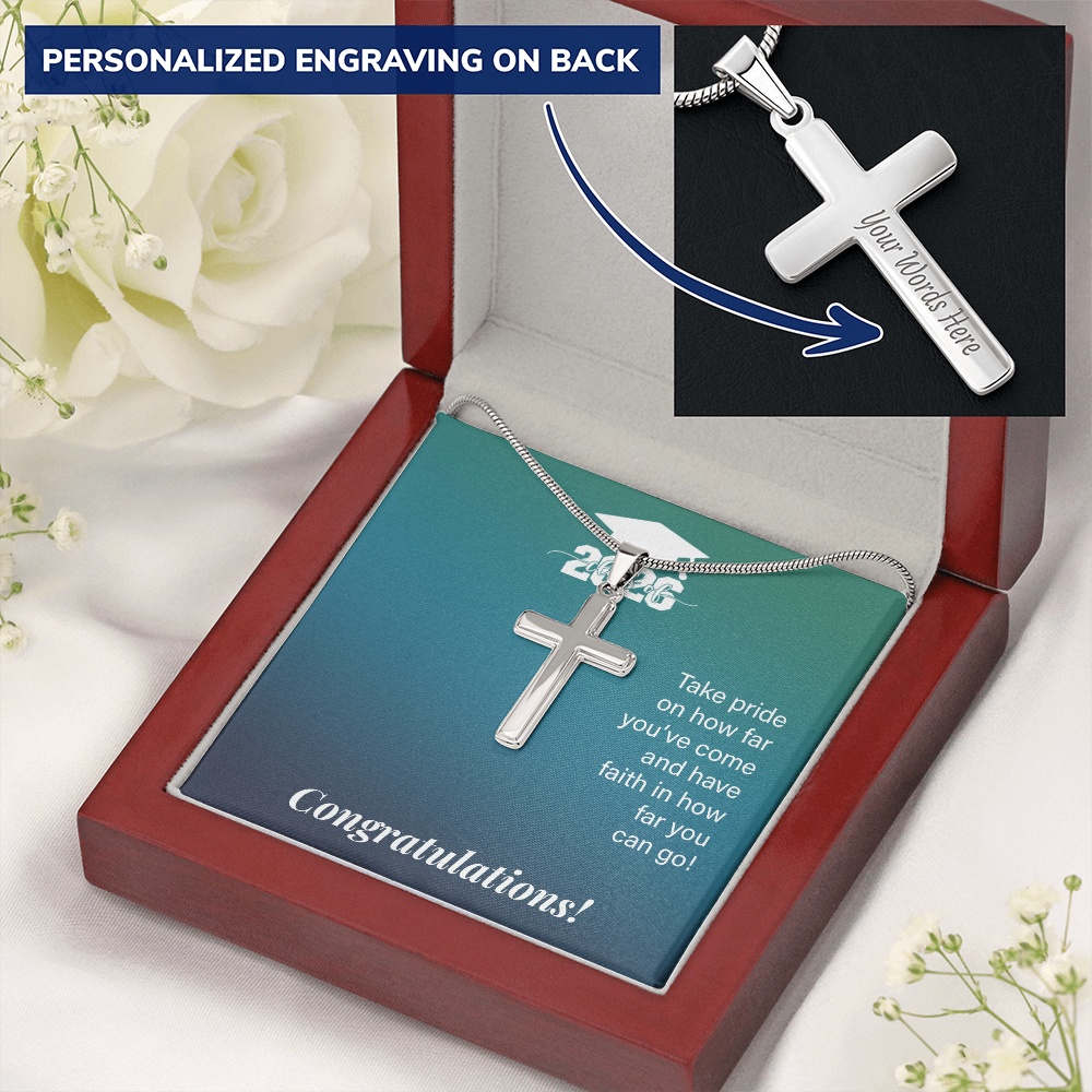 Personalized Cross Necklace with Snake Chain - Gift For Son, Grandson, Great Grandson