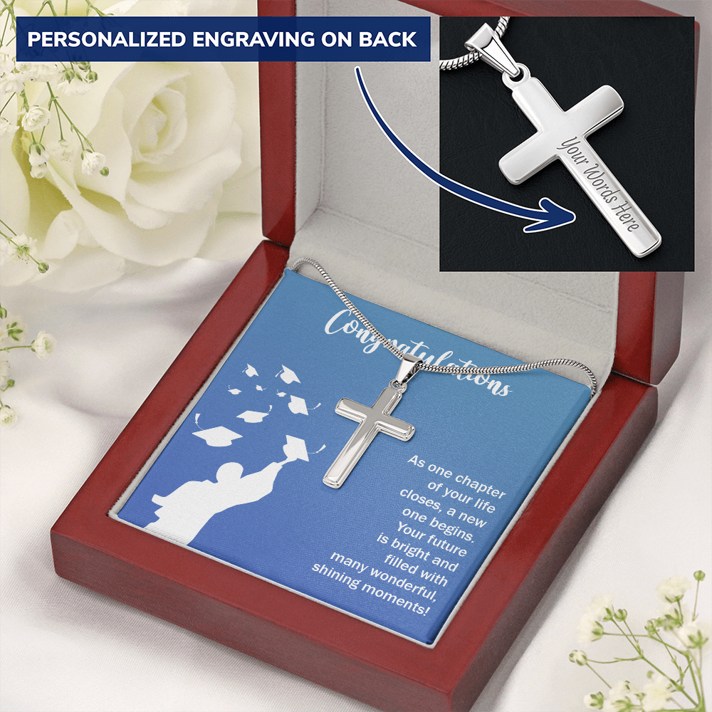 Personalized Cross Necklace with Snake Chain - Graduation, Congratulations
