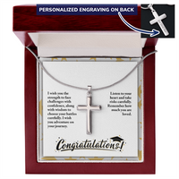 Personalized Cross Necklace with Snake Chain - Graduation, Religion, I Wish You The Strength