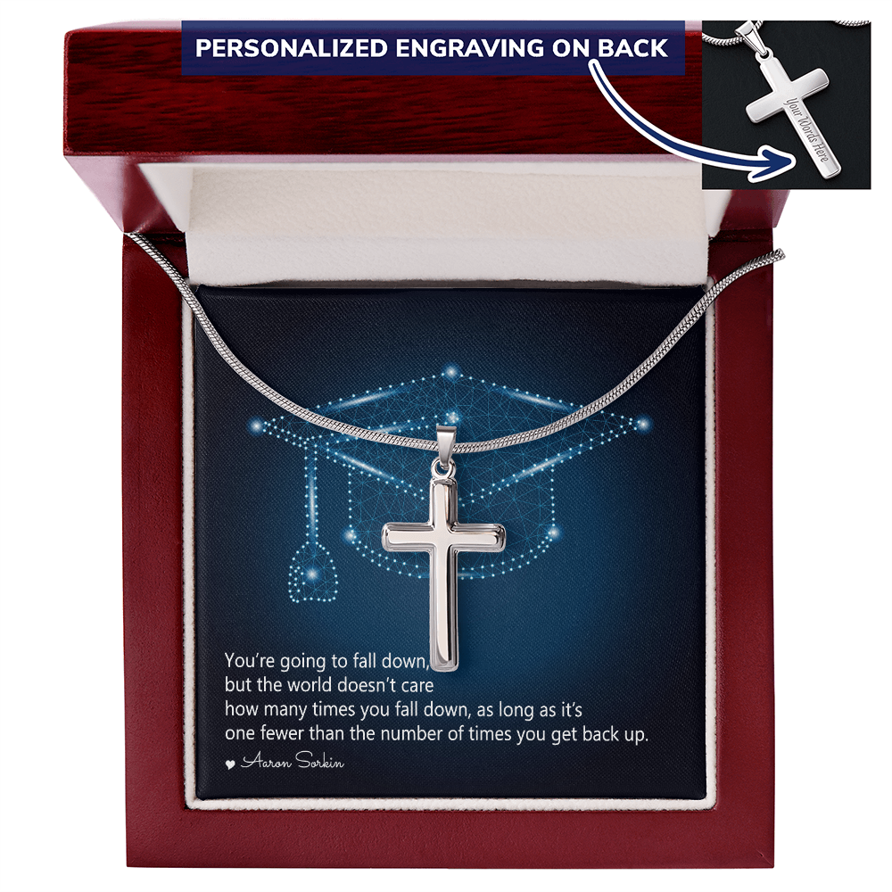 Personalized Cross Necklace with Snake Chain - Graduation, You Get Back Up