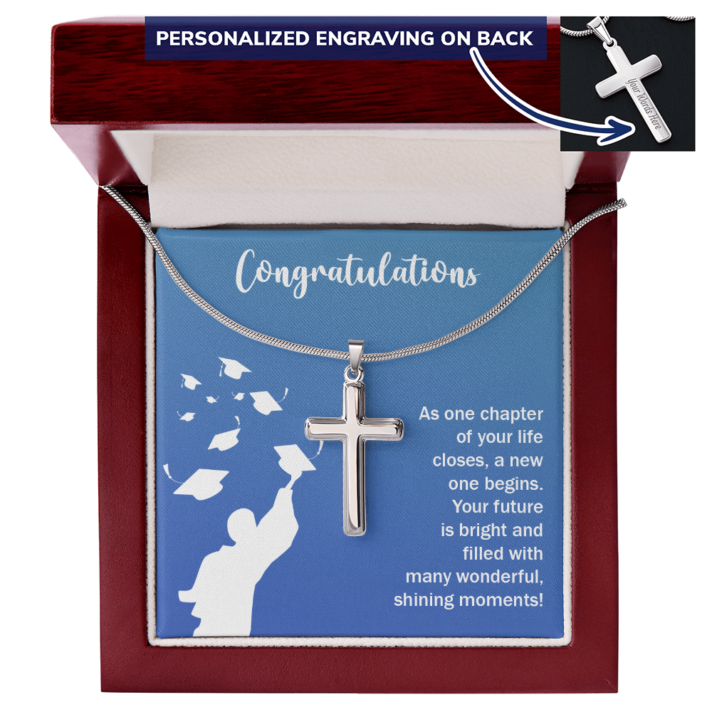 Personalized Cross Necklace with Snake Chain - Graduation, Congratulations