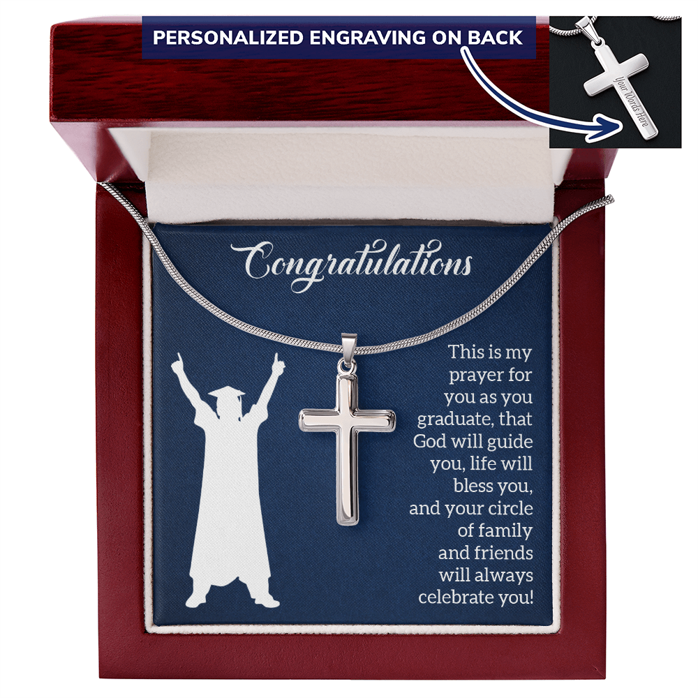 Personalized Cross Necklace with Snake Chain - Graduation, Religion, This Is My Prayer