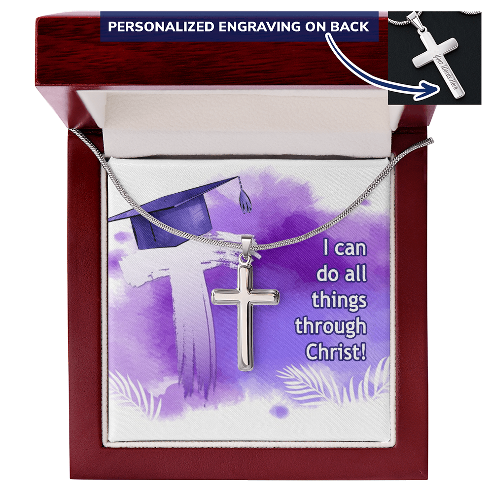 Personalized Cross Necklace with Ball Chain - Graduation, Religion, I Can Do All Things