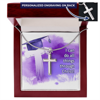 Personalized Cross Necklace with Ball Chain - Graduation, Religion, I Can Do All Things