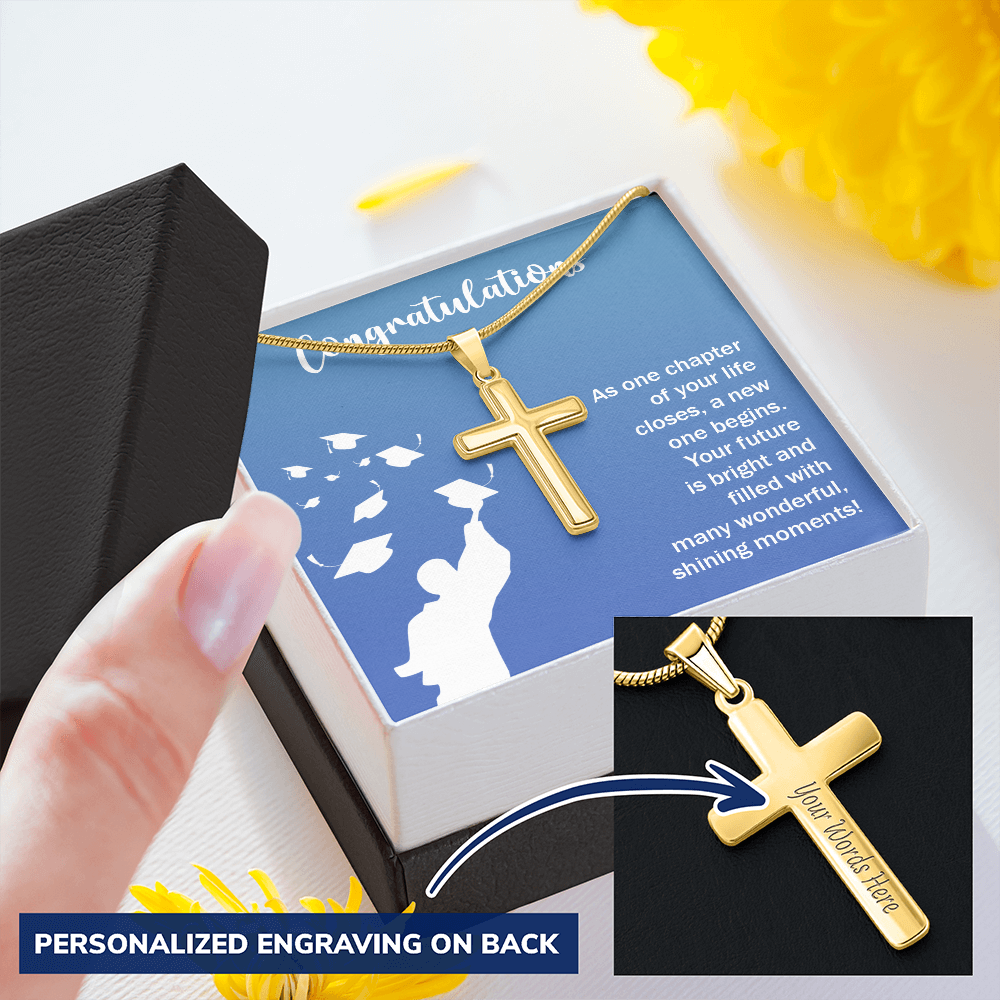 Personalized Cross Necklace with Snake Chain - Graduation, Congratulations