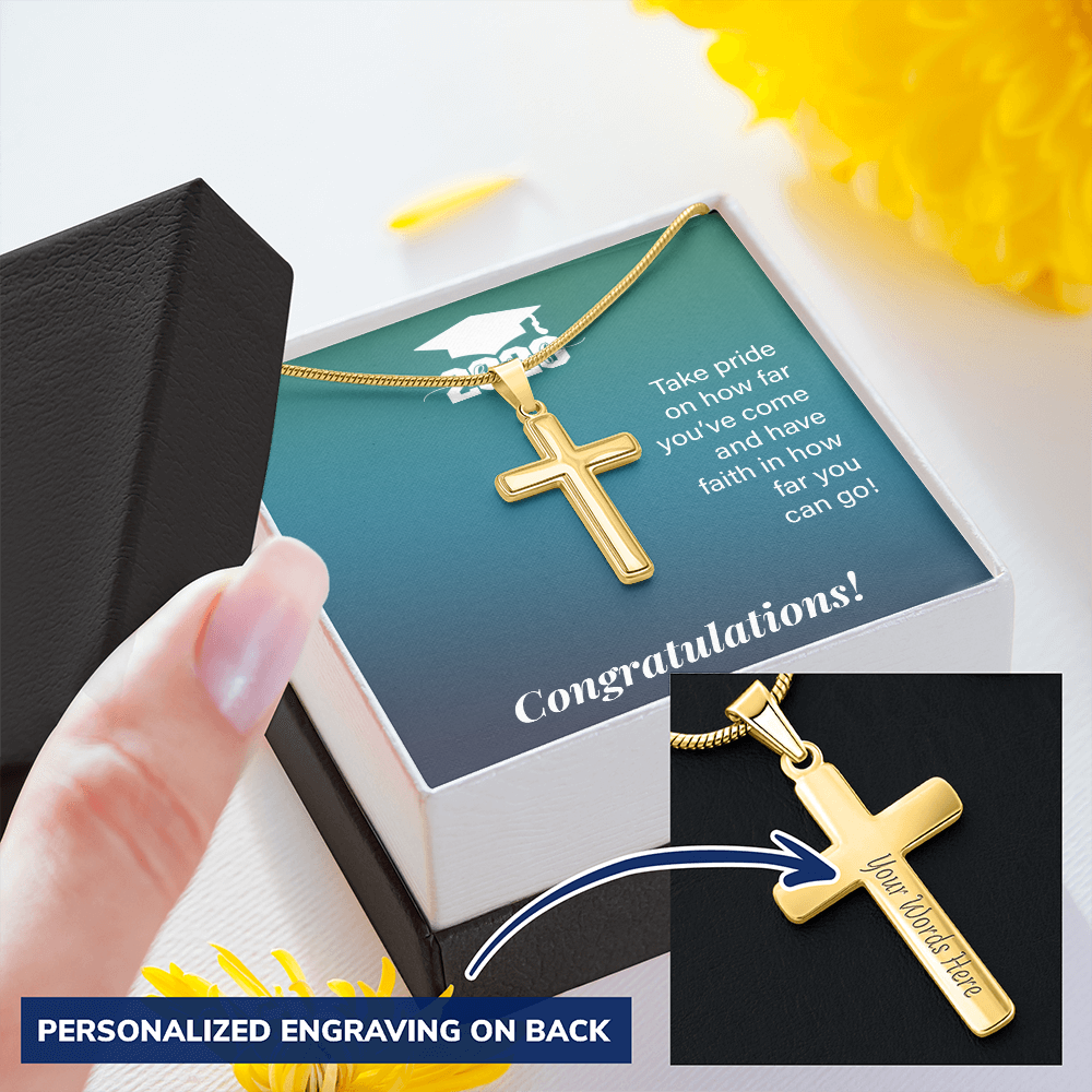 Personalized Cross Necklace with Snake Chain - Gift For Son, Grandson, Great Grandson