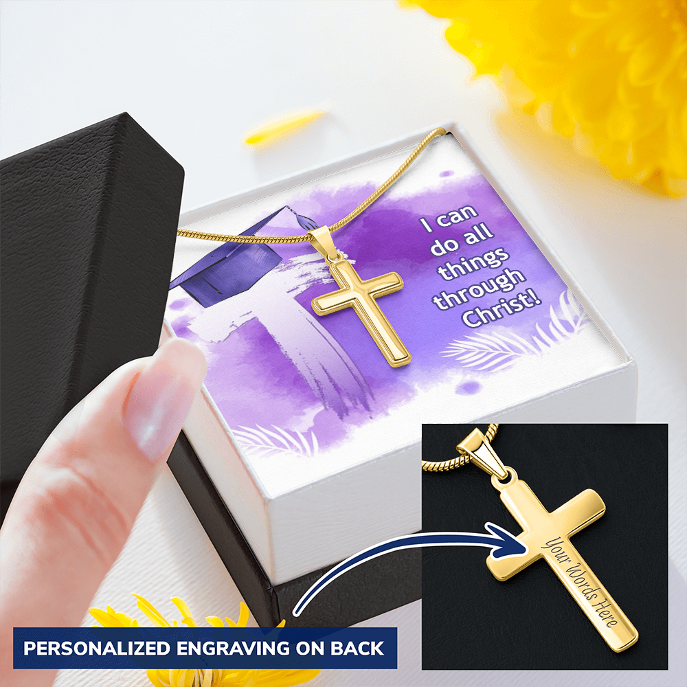 Personalized Cross Necklace with Ball Chain - Graduation, Religion, I Can Do All Things